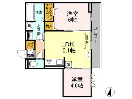 パルボヌール(2LDK/3階)の間取り写真