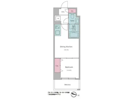 ドゥーエ二子新地(1DK/3階)の間取り写真