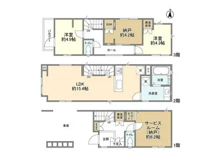 京王電鉄相模原線 京王稲田堤駅 徒歩7分 3階建 築1年(2SLDK)の間取り写真