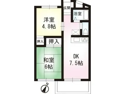 カサ・デ・センテレオ(2DK/3階)の間取り写真