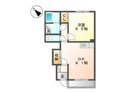 ランゲスレーベン五月台(1DK/1階)の間取り写真