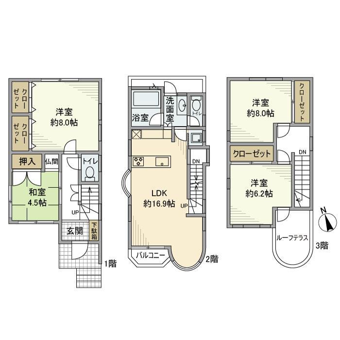 小田急電鉄小田原線 生田駅(神奈川) 徒歩3分 3階建 築28年(4LDK)の間取り写真