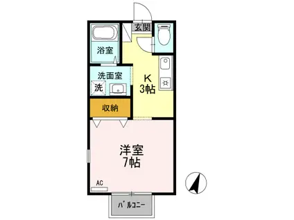 プリシェールコンフォール2(1K/2階)の間取り写真