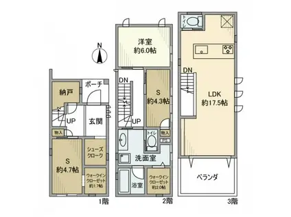 東急東横線 新丸子駅 徒歩9分 3階建 築8年(1SLDK)の間取り写真
