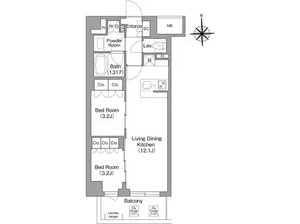 コンフォリア・リヴ大森西(2LDK/2階)の間取り写真