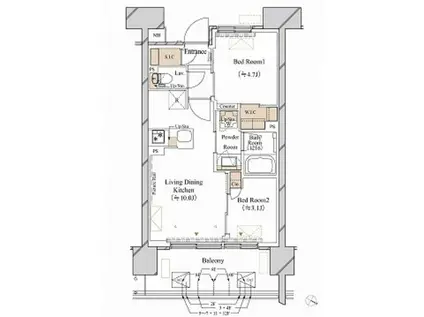 ブランシエスタ新丸子リバーフロント(2LDK/10階)の間取り写真