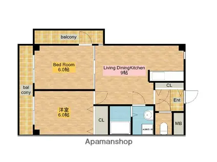 カーサエクレール(2DK/2階)の間取り写真