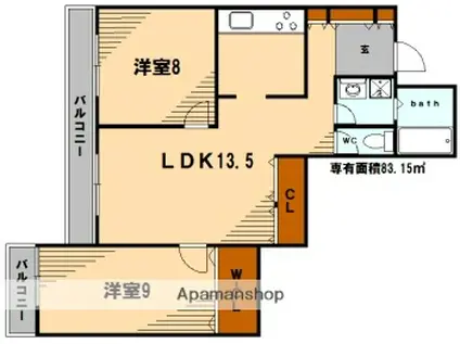 パティオ駒岡本館(2SLDK/3階)の間取り写真