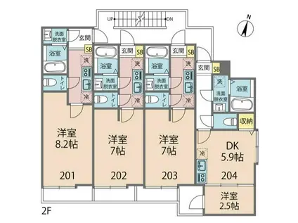 カインドネス港南中央(1DK/2階)の間取り写真