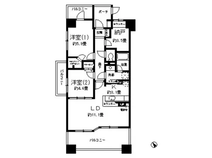 グライユール横浜(2LDK/5階)の間取り写真