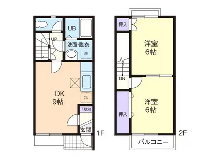 デュープレックス彩(2DK/2階)の間取り写真