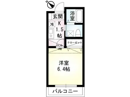 インディゴブルー汐入(1K/2階)の間取り写真