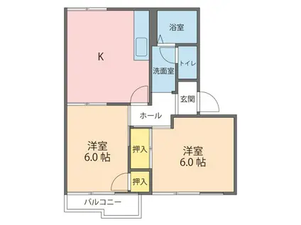 ポルシェ上矢部B棟(2K/2階)の間取り写真