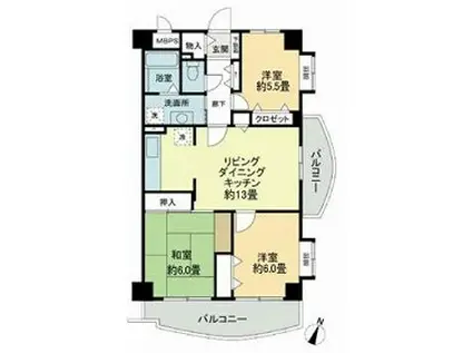 ビューハイツ高山(3LDK/2階)の間取り写真