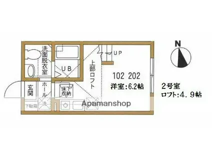 ハーミットクラブハウス京急弘明寺(ワンルーム/2階)の間取り写真