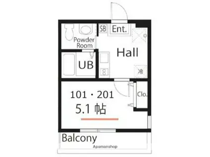 ハーミットクラブハウス根岸グラン(ワンルーム/2階)の間取り写真