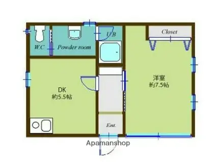 ブルーハイツ(1K/1階)の間取り写真