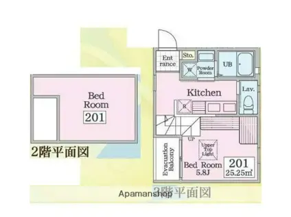 パームルームズ雪の下(1K/2階)の間取り写真