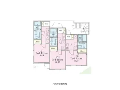ミライハイツ深田台(1K/2階)の間取り写真