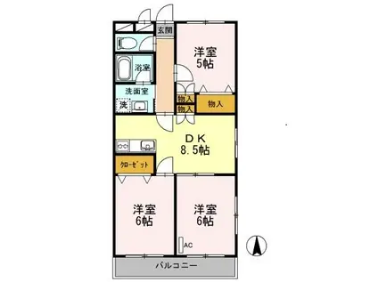 クレボナール三田(3DK/1階)の間取り写真