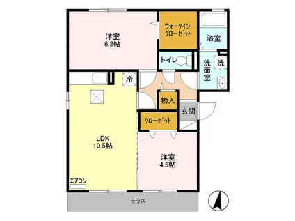 カサフェンテB(2LDK/1階)の間取り写真