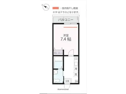 ハーミットクラブハウス浅間台B(1K/1階)の間取り写真