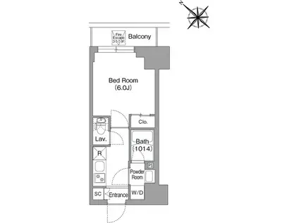 コンフォリア・リヴ横浜平沼(1K/4階)の間取り写真
