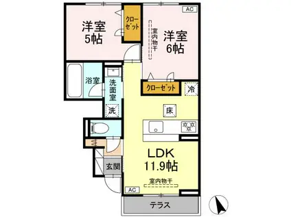 グラースK(2LDK/1階)の間取り写真
