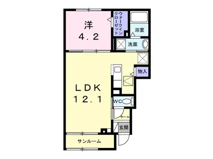シュタイン・フルス(1LDK/1階)の間取り写真