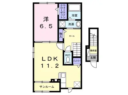 シュタイン・フルス(1LDK/2階)の間取り写真