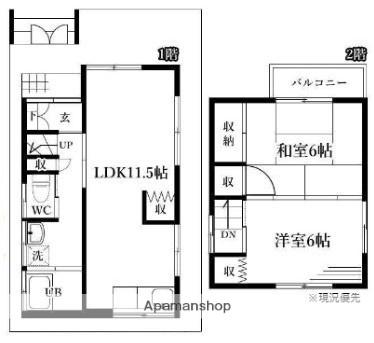 横浜市ブルーライン 中田駅(神奈川) 徒歩10分 2階建 築43年(2LDK)の間取り写真