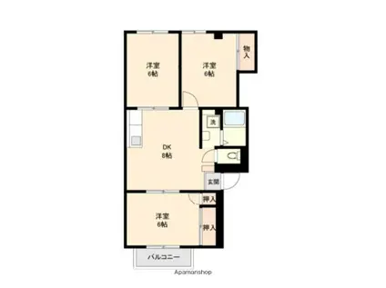 ドミール港洋(3DK/2階)の間取り写真