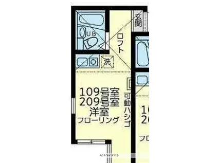 ユナイトKOKANエルリンガー(ワンルーム/2階)の間取り写真