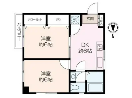 マリンサイドビル(2DK/2階)の間取り写真