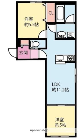 シャルマン矢向(2LDK/1階)の間取り写真