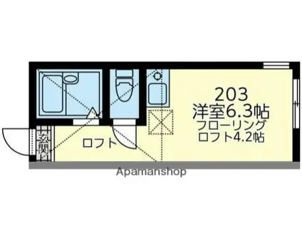 ユナイト東門前ロベルトメルル(ワンルーム/2階)の間取り写真