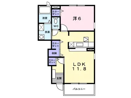 ラルジュB(1LDK/1階)の間取り写真