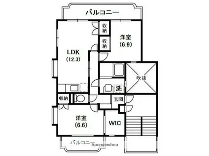 厚木国際飯山レジデンス(2LDK/2階)の間取り写真