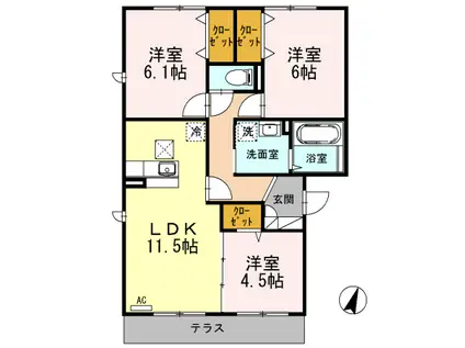 グランレーヴC(3LDK/1階)の間取り写真