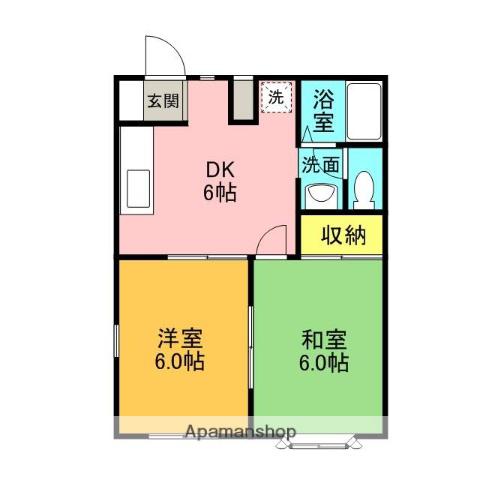 パークヒルズ1(2DK/1階)の間取り写真