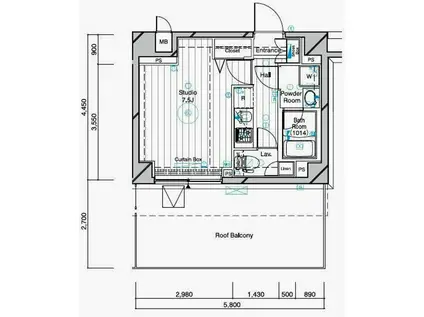 メインステージ二子多摩川(1K/5階)の間取り写真