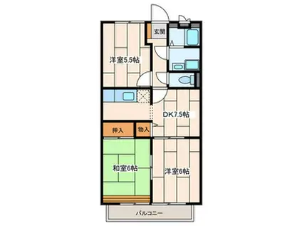 パルコートB(3DK/2階)の間取り写真