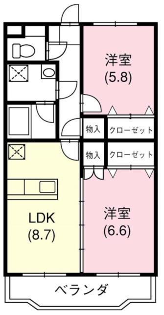 グリーンヒルI 1台込み(2DK/1階)の間取り写真