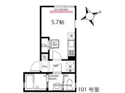 ハーミットクラブハウスヴァンキャトル鶴見(ワンルーム/1階)の間取り写真