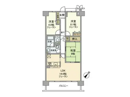 よこすか四季の街パークヒルズ光の丘1番館(3LDK/2階)の間取り写真