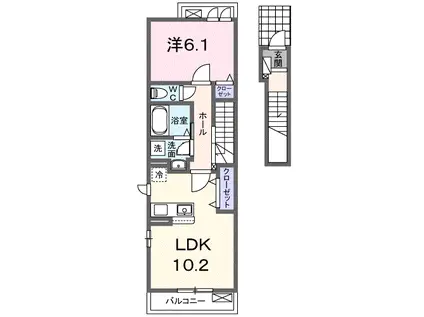 M・プレーリーローズD(1LDK/2階)の間取り写真