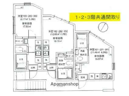 セテル能見台(ワンルーム/1階)の間取り写真