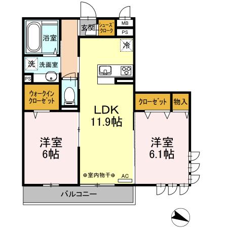 CALORE湘南 3階(2LDK/3階)の間取り写真