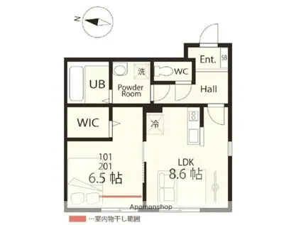 ハーミットクラブハウス横浜新吉田(1LDK/1階)の間取り写真