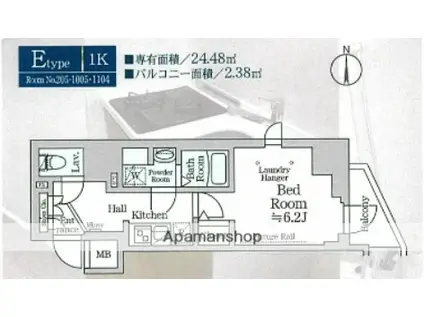 ルフレプレミアム横浜リーヴァ(1K/8階)の間取り写真
